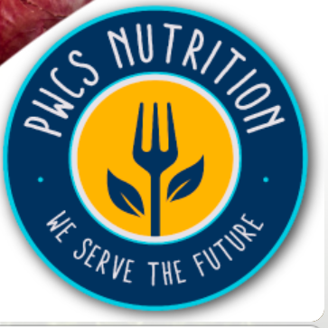 PWCS Nutrician logo that is blue and yellow with a fork in the middle
